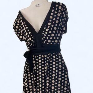 Black and White Polka Dot Belted V-neck Dress JFW M NWT
